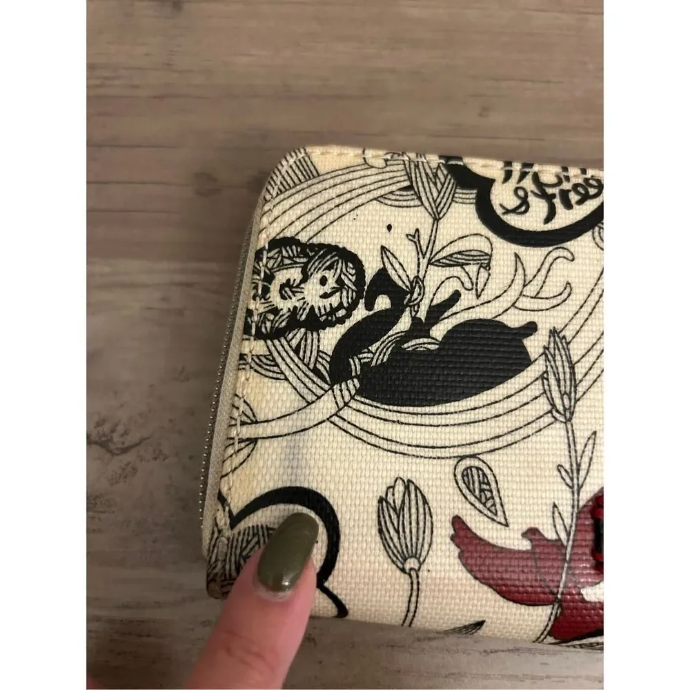Sakroots Peace embroidered bird & botanical coated canvas zip around wallet